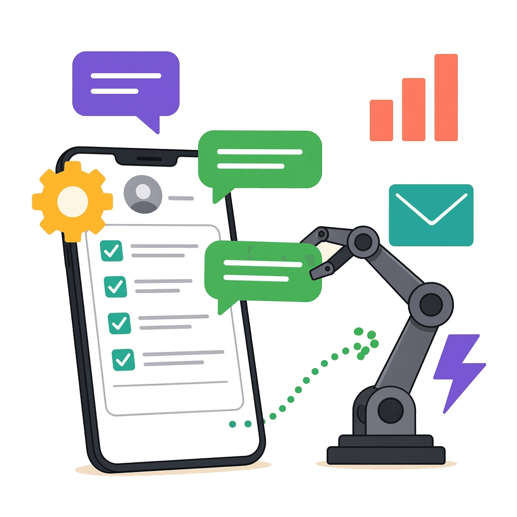 Cartoon illustration for WhatsApp Lead Automation