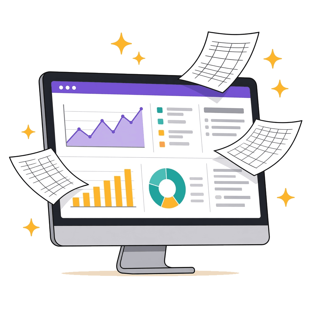 Cartoon illustration for Excel → Dashboard