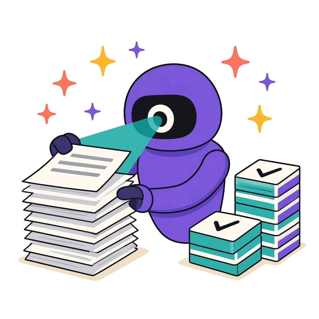 Cartoon illustration for AI Document Processing